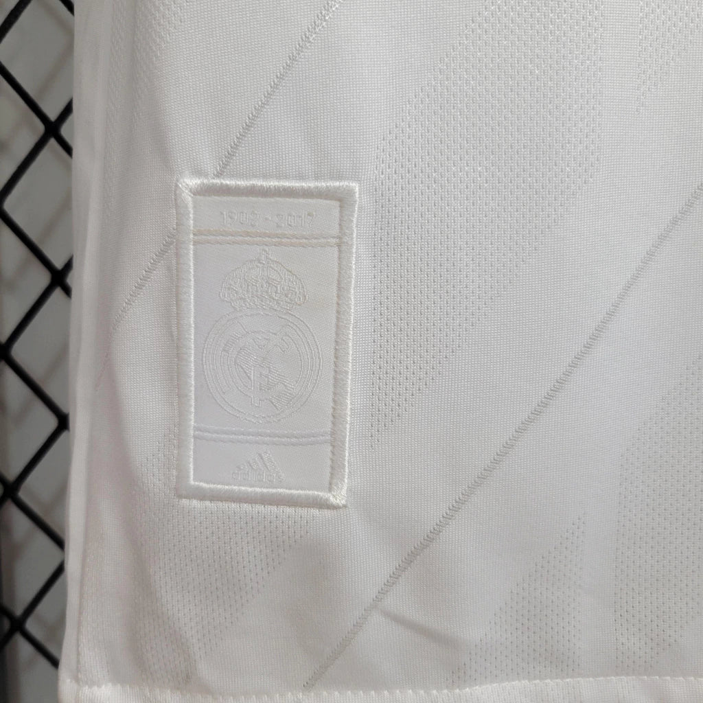 Camisa Retrô Real Madrid I Home Adidas 2017/18 Manga Longa Masculino Branco