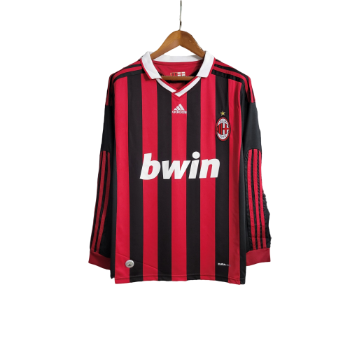 Camisa Retrô Milan I Adidas 2009/10 Manga Longa Vermelho e Preto