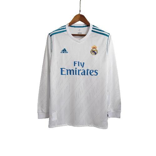 Camisa Retrô Real Madrid I Home Adidas 2017/18 Manga Longa Masculino Branco