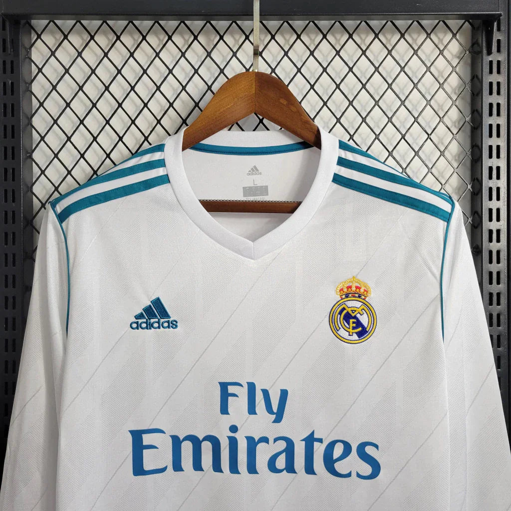 Camisa Retrô Real Madrid I Home Adidas 2017/18 Manga Longa Masculino Branco